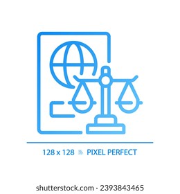 Immigration law pixel perfect gradient linear vector icon. International people moving regulation. Governmental control. Thin line color symbol. Modern style pictogram. Vector isolated outline drawing