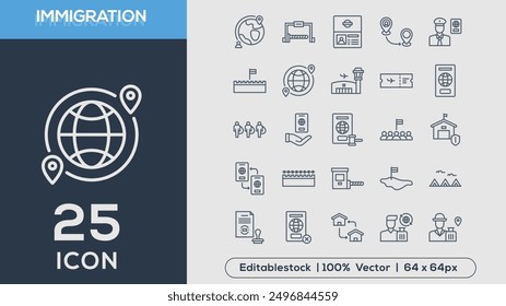 IMMIGRATION line icons collection Vector illustrator