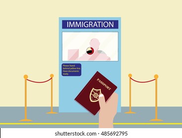 Immigration Officer Booth For Checking Documents. Editable Clip Art. 