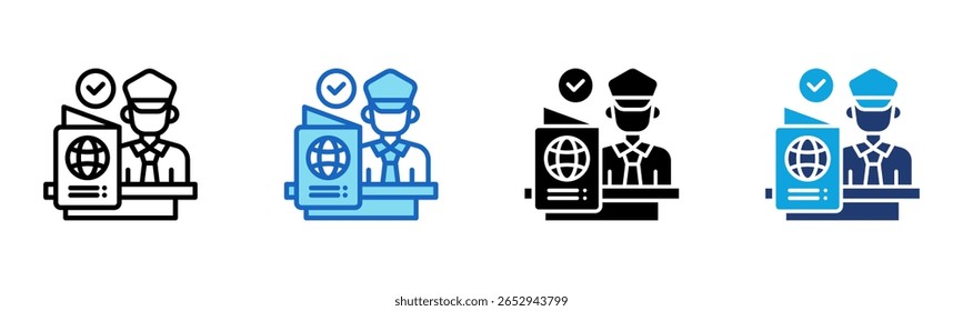 Ícone do oficial de imigração Ilustração de vetor de múltiplos estilos