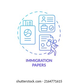 Immigration papers blue gradient concept icon. Visa permit. Immigration status. Application abstract idea thin line illustration. Isolated outline drawing. Myriad Pro-Bold font used