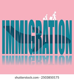 Immigration poster. Vector poster on a social theme. Word immigration on pink background with reflection.