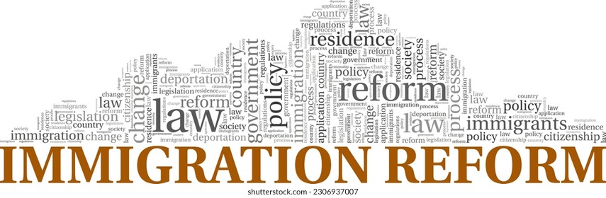 Immigration Reform word cloud conceptual design isolated on white background.