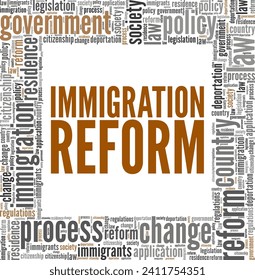 Immigration Reform word cloud conceptual design isolated on white background.