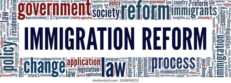 Immigration Reform word cloud conceptual design isolated on white background.