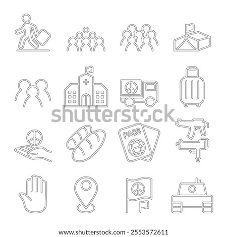 immigration  refugee icon set in thin line style