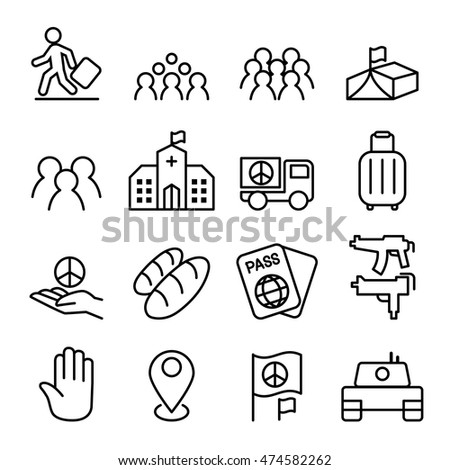 immigration & refugee icon set in thin line style