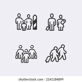 Immigration, Refugees Family Line Icon Set. War