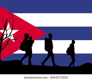 Immigration and refugees front of Cuba flag, immigrant and refugee concept, Cuba immigrants, refugee day, freedom and human rights idea, poverty and illegal immigrants