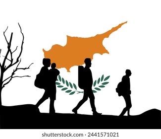 Immigration and refugees front of Cyprus flag, immigrant and refugee concept, Cyprus immigrants, refugee day, freedom and human rights idea, poverty and illegal immigrants