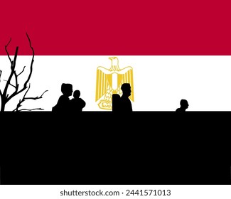 Immigration and refugees front of Egypt flag, immigrant and refugee concept, Egypt immigrants, refugee day, freedom and human rights idea, poverty and illegal immigrants