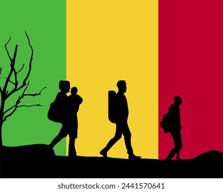 Immigration and refugees front of Mali flag, immigrant and refugee concept, Mali immigrants, refugee day, freedom and human rights idea, poverty and illegal immigrants