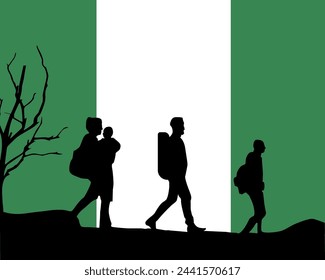 Immigration and refugees front of Nigeria flag, immigrant and refugee concept, Nigeria immigrants, refugee day, freedom and human rights idea, poverty and illegal immigrants