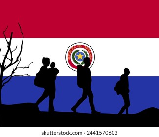 Immigration and refugees front of Paraguay flag, immigrant and refugee concept, Paraguay immigrants, refugee day, freedom and human rights idea, poverty and illegal immigrants