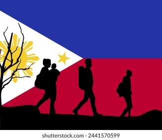 Immigration and refugees front of Philippines flag, immigrant and refugee concept, Philippines immigrants, refugee day, freedom and human rights idea, poverty and illegal immigrants