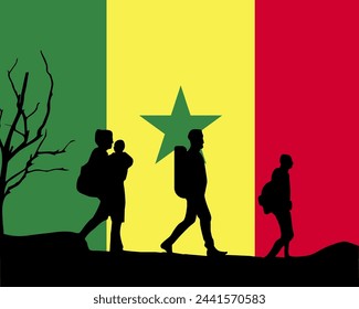 Immigration and refugees front of Senegal flag, immigrant and refugee concept, Senegal immigrants, refugee day, freedom and human rights idea, poverty and illegal immigrants