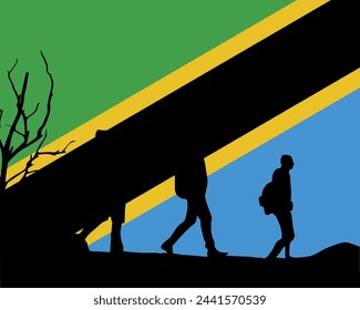 Immigration and refugees front of Tanzania flag, immigrant and refugee concept, Tanzania immigrants, refugee day, freedom and human rights idea, poverty and illegal immigrants