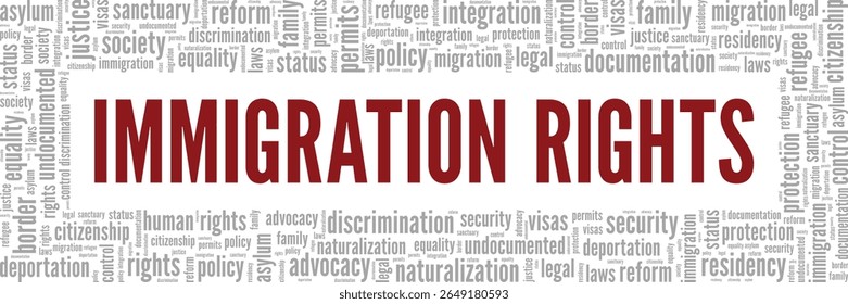 Immigration Rights word cloud conceptual design isolated on white background.