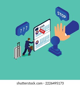 Immigration sanctions or visa problems difficulties isometric 3d vector illustration concept for banner, website, illustration, landing page, flyer, etc.