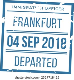 O carimbo de imigração indica um viajante que partiu de Frankfurt em 4 de setembro de 2018, apresentando o processamento oficial de documentos de viagem.