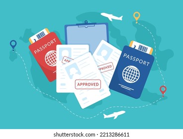 Immigration Template Hand Drawn Cartoon Flat Illustration of Document with Visa and Passport for Moving to Another Country