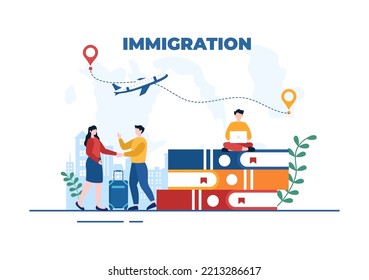 Immigration Template Hand Drawn Cartoon Flat Illustration of Document with Visa and Passport for Moving to Another Country