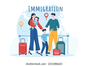 Immigration Template Hand Drawn Cartoon Flat Illustration of Document with Visa and Passport for Moving to Another Country