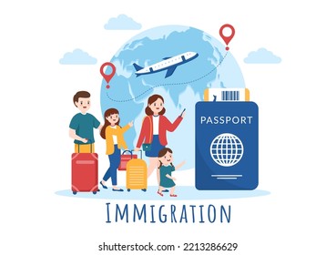 Immigration Template Hand Drawn Cartoon Flat Illustration of Document with Visa and Passport for Moving to Another Country