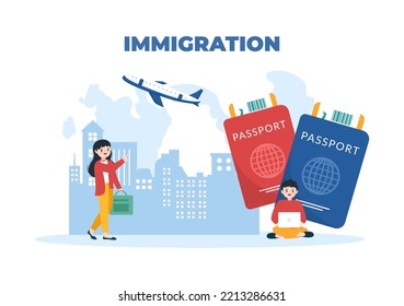 Immigration Template Hand Drawn Cartoon Flat Illustration of Document with Visa and Passport for Moving to Another Country