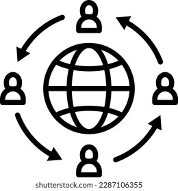 Immigration thin line icon, people moving around globe. Modern vector illustration.