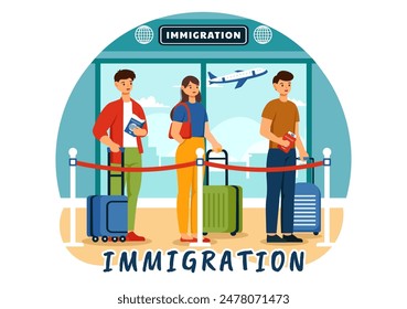 Immigration Vector Illustration, Movement of People with Document Visa and Passport for Relocating to Another Country in a Flat Cartoon Background