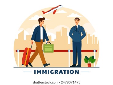 Immigration Vector Illustration, Movement of People with Document Visa and Passport for Relocating to Another Country in a Flat Cartoon Background