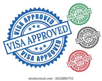 Visto de Imigração Aprovado Stamp Collection, Grunge Rubber Icons