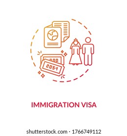 Immigration visa concept icon. Foreign country legal migration. Married couple residential document idea thin line illustration. Vector isolated outline RGB color drawing