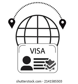 Immigration visa with globe. Concept of travel to the world - Tourism Illustration - vector icon 