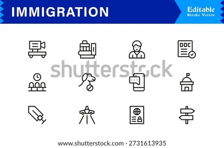 Immigration and Visa Line Icon Set – Modern, Professional, and Pixel-Perfect Minimal Outline Symbols