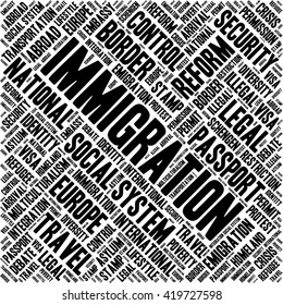 Immigration word cloud concept in a shape of square