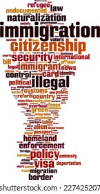 Immigration word cloud concept. Vector illustration