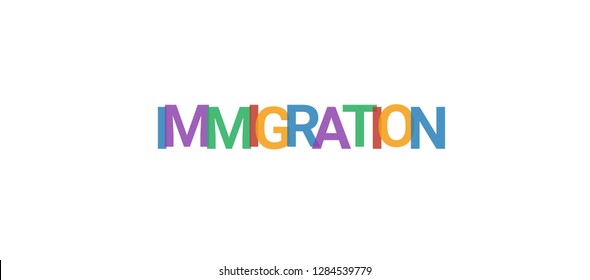 Immigration word concept. Colorful "Immigration" on white background. Use for cover, banner, blog.