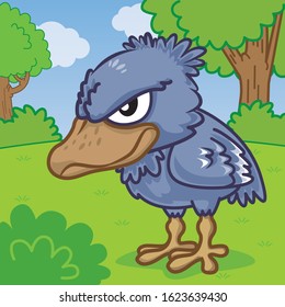 Immobile bird shoebill cartoon, animal cartoon cute