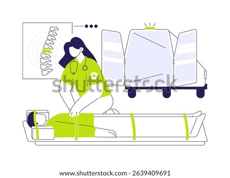 Immobilization abstract concept vector illustration. Patient with spinal cord injury, medical immobilization, physical rehabilitation, disease treatment, reduce normal movement abstract metaphor.
