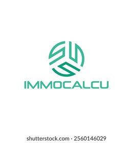 IMMOCALCU LOGO | Logo, sign, circle. Abstract logo symbol with three gradient circle. Emblem business company, two circle, letter text Technology. Logo template, two merged circle, sign brand