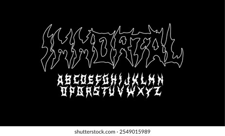 Immortal Gothic Typeface - Um alfabeto vetorial arrojado e ousado com letras agudas e angulares inspiradas no heavy metal e na estética de design gótico.