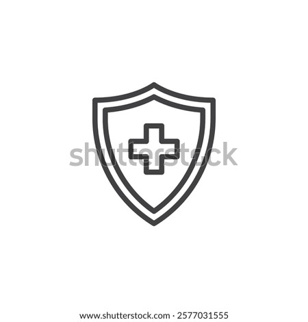 Immune Boost line icon. linear style sign for mobile concept and web design. A shield with a plus symbol outline vector icon. Symbol, logo illustration. Vector graphics