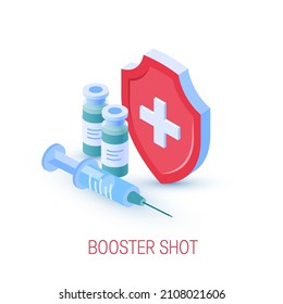 Immune booster shot. Vaccination concept. Vector illustration in isometric view on a white background