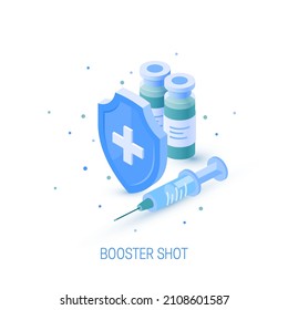 Immune booster shot. Vaccination concept. Vector illustration in isometric view on a white background