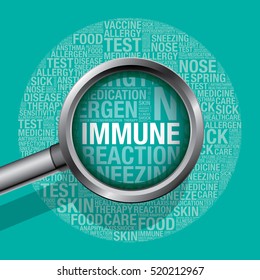 Immune concept with magnifying glass, vector illustration