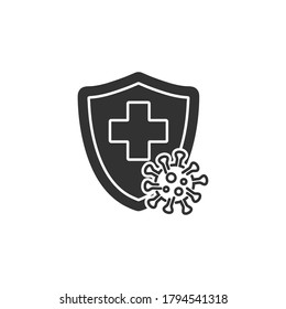 immune from flu germ icon in flat style, virus protection vector isolated on white background, hygiene shield, bacterial prevention, immune business concept,