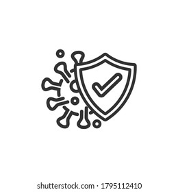 inmune al icono de gérmenes gripales en línea, control de la lista de virus vector de protección aislado en el fondo blanco, protección de la higiene, prevención bacteriana, concepto de inmunonegocio,