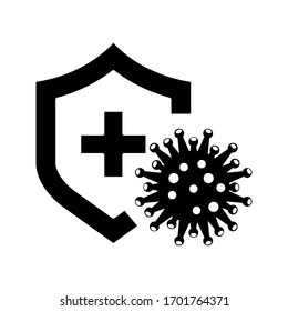 immune from flu germ icon, virus protection, hygiene shield, bacterial prevention, thin line web symbol on white background
